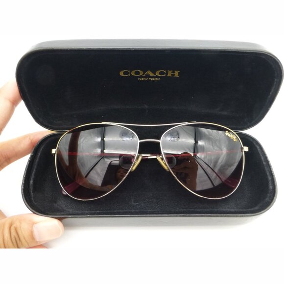 Coach Sunglasses Light Gold-Tone Aviator Sunglasses With Original Case - Picture 2 of 16